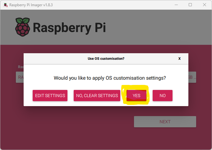 Raspberry Pi Imager apply costumisation settings
