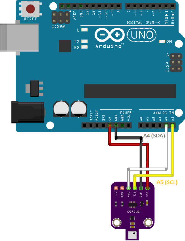 Arduino BME680 Environmental Sensor Wiring Circuit Diagram I2C communication