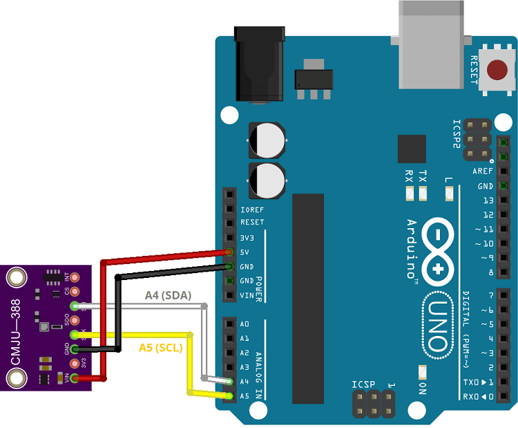 Arduino with BMP388 Altimeter Pressure Sensor Wiring Circuit Diagram I2C