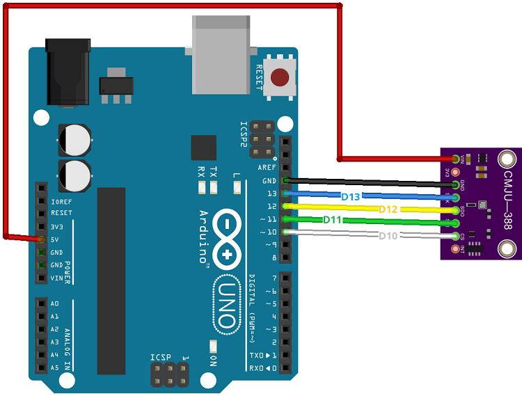 Arduino with BMP388 Altimeter Pressure Sensor Wiring Circuit Diagram SPI