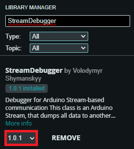 Arduino IDE 2 Install StreamDebugger Library using Libraries Manager