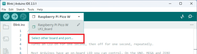 arduino IDE 2 select other board and port