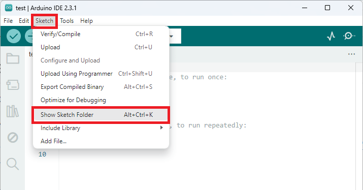 Arduino IDE 2 Show Sketch Folder