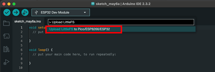 Arduino IDE 2 Upload Filesystem Image ESP32