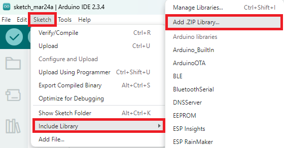 Arduino Install Library Sketch include library add zip library