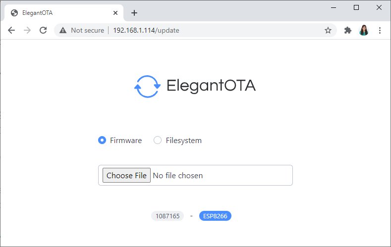 ESP8266 Async ElegantOTA Update Page