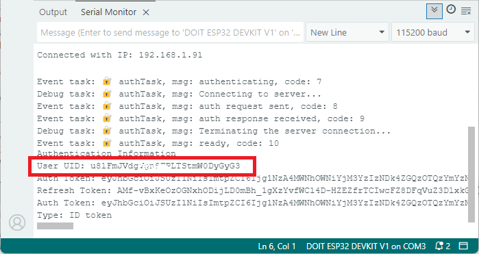 ESP32/ESP8266 Get User UID Firebase