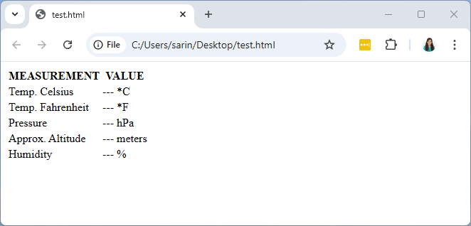 ESP32 Basic HTML Table for Sensor Readings