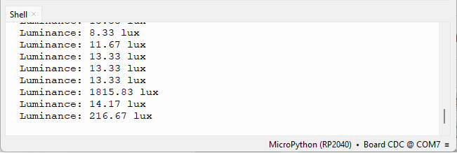 Micropython getting luminance values from BH1750 sensor with the Raspberry Pi Pico