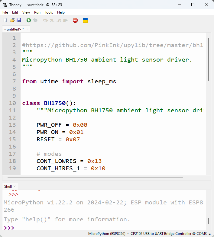 BH1750 micropython library on Thonny IDE