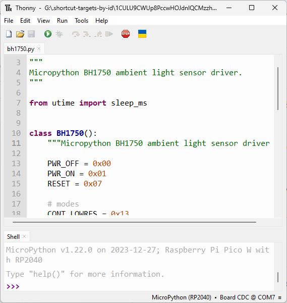 BH1750 micropython library thonny ide