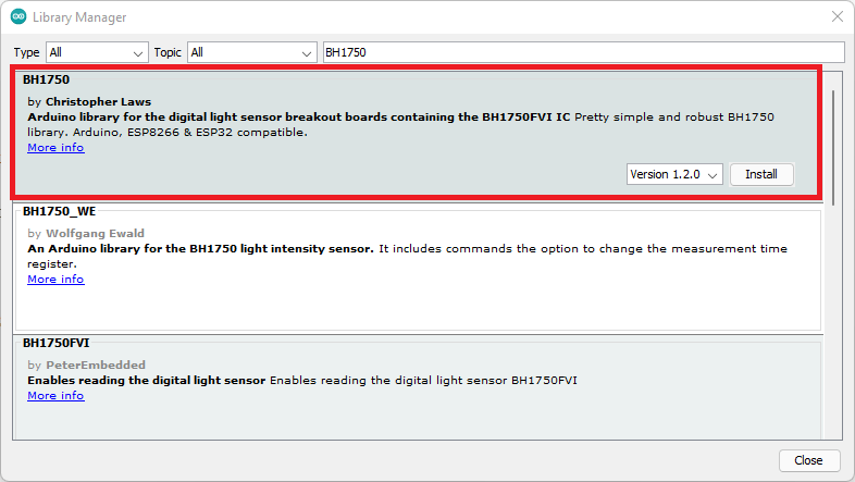 BHT1750 Library Arduino IDE