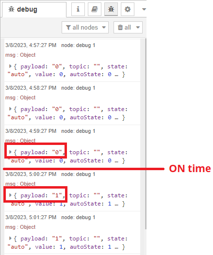 Node-RED debug Big Timer Node