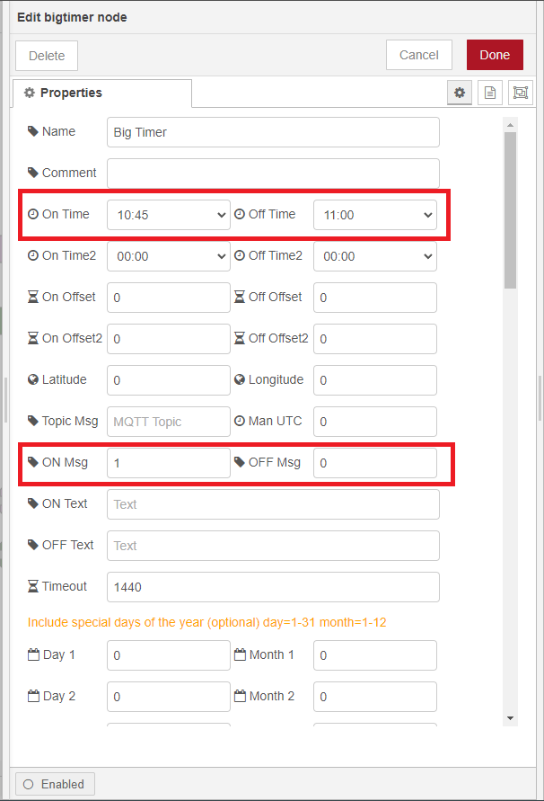 Setting Big Timer Node properties