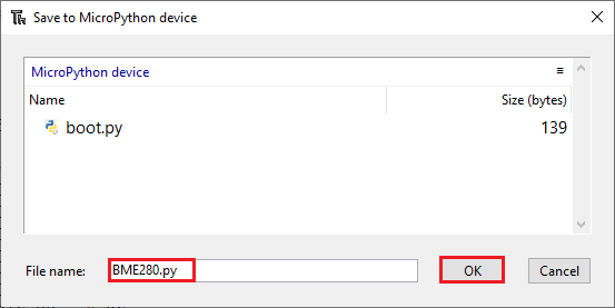 BME280 library new MicroPython file Thonny IDE