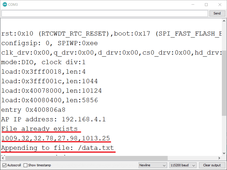 ESP32 BMP388 Altimeter Datalogger Serial Monitor Demonstration