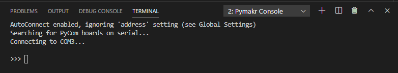Pymakr pymark.json console window terminal connecting
