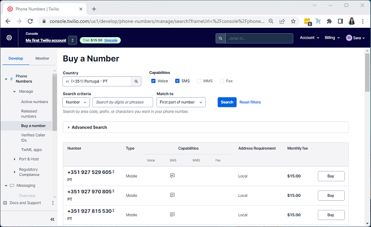Buy twilio number