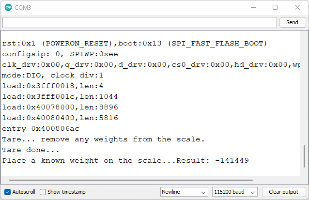 Calibrate load cell Arduino IDE Serial Monitor