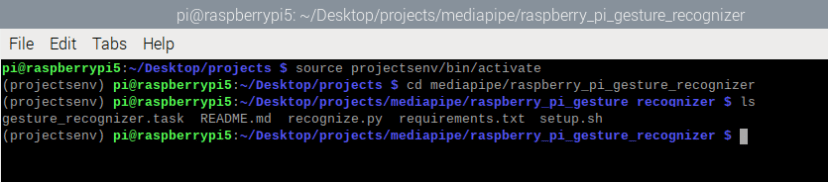 Check MediaPipe Gesture recognition example script