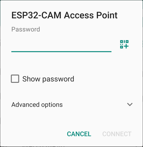 Connect to ESP32-CAM Access Point Smartphone Insert Password