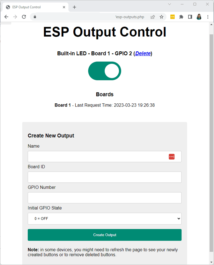 ESP32 ESP8266 Output Control Default Button and Board