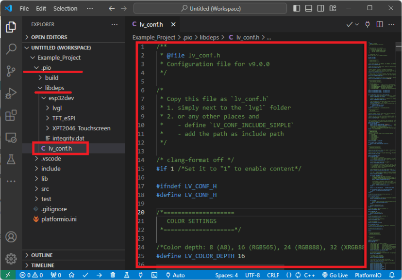 Create lv_conf file LVGL Library in VS Code