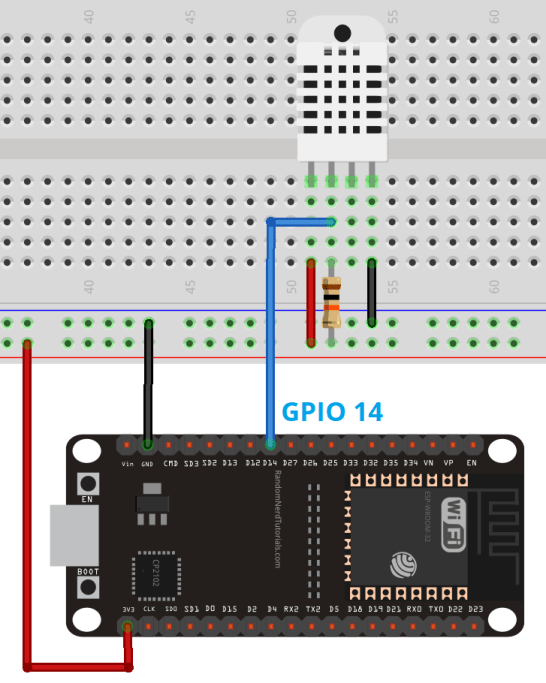 MicroPython circuit diagram Schematic ESP32 with DHT11 DHT22 