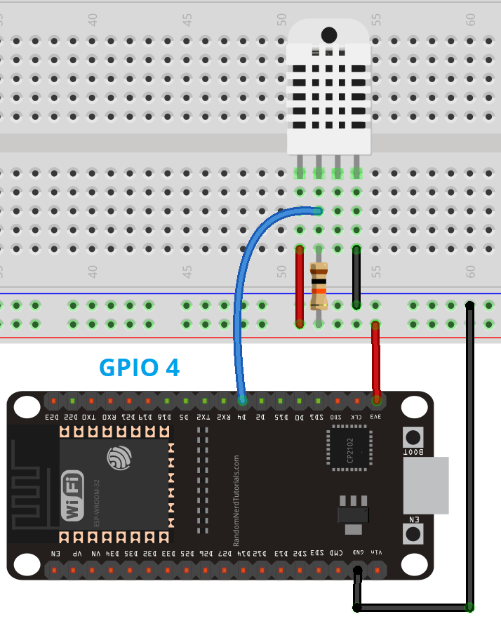 DHT11 DHT22 wiring to ESP32 schematic diagram