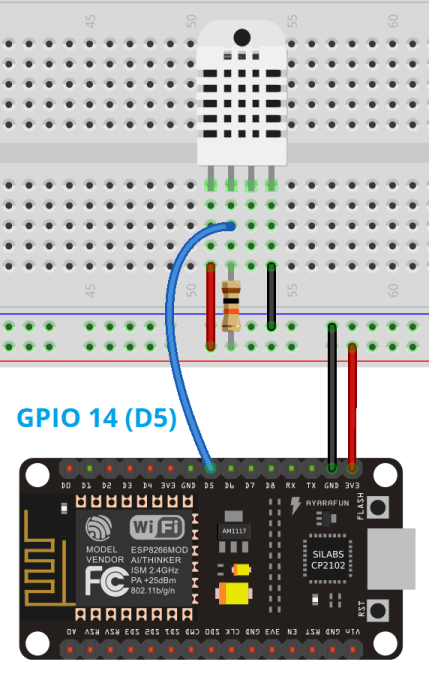 MicroPython circuit diagram Schematic ESP8266 NodeMCU with DHT11 DHT22 