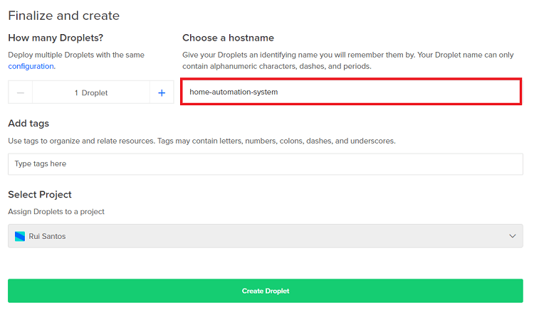 Digital Ocean VPN Linux Ubuntu Server Choose Hostname