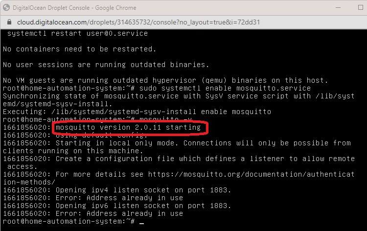 Digital Ocean Droplet Mosquitto Version 