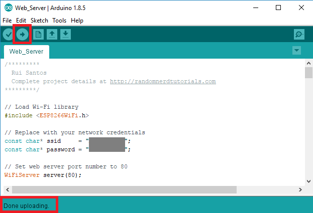 Upload Web Server Code Sketch Arduino IDE ESP8266 NodeMCU 