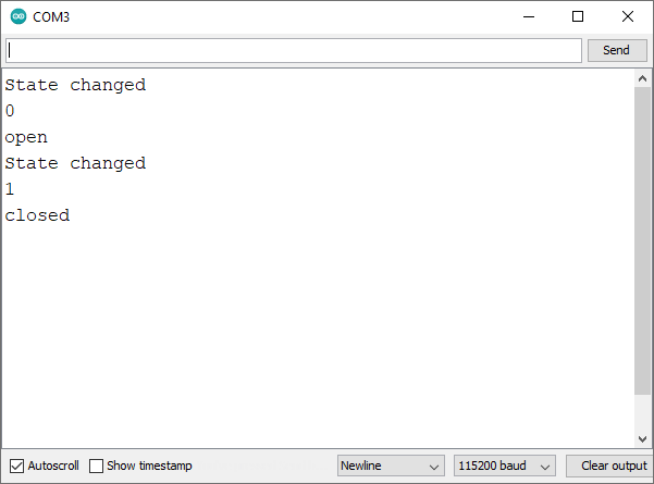 ESP32 Door Sensor Monitoring Serial Monitor.