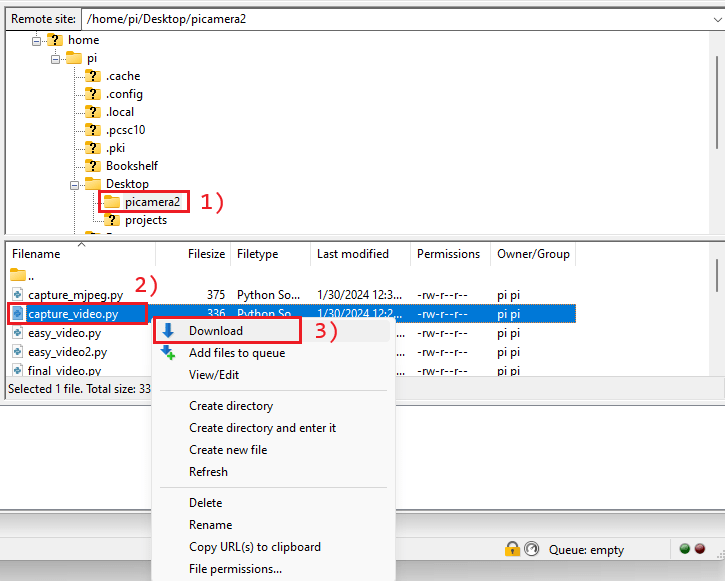 downloading files from Raspberry Pi to PC using FileZilla