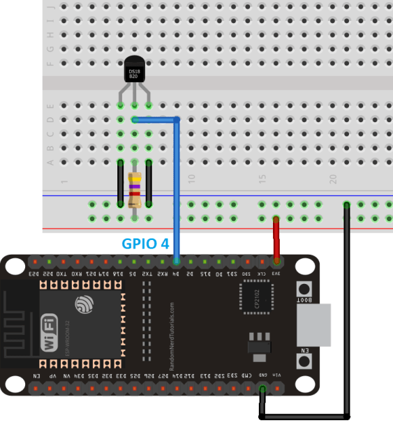 DS18B20 Temperature Sensor with ESP32 Parasite Mode Wiring Schematic Diagram