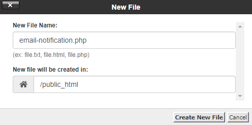 PHP Create New file email notification