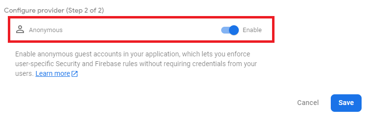 Enable Anonymous User Firebase