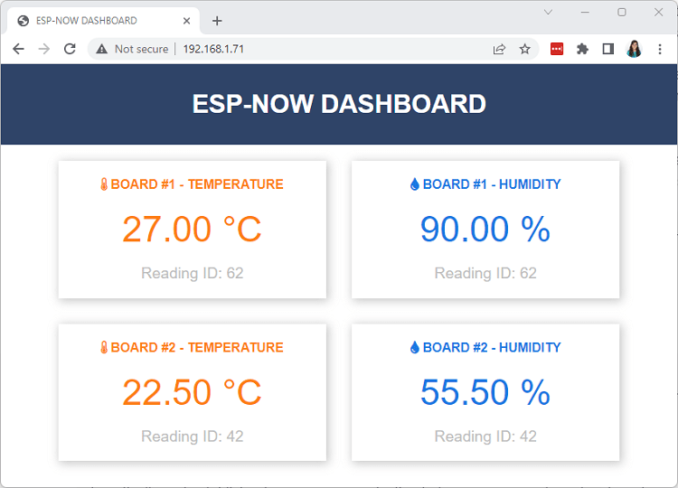 ESP-NOW web server dashboard