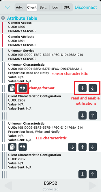 Reading the BLE Characteristic