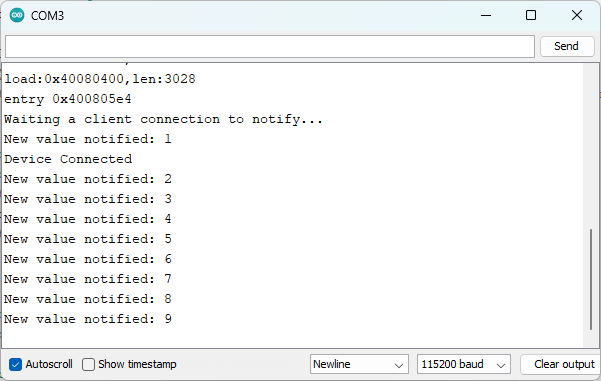 ESP32 BLE Server Notify Clients Serial Monitor