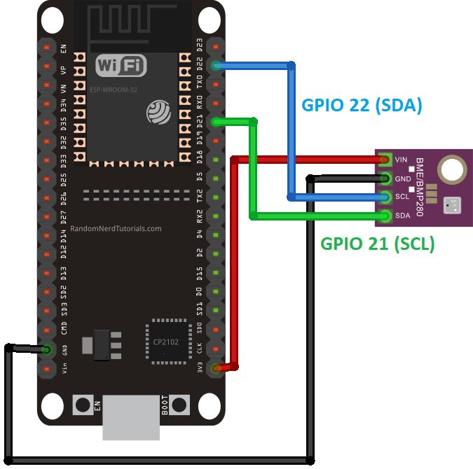 ESP32 BME280 Sensor Temperature Humidity Pressure Wiring Diagram Circuit