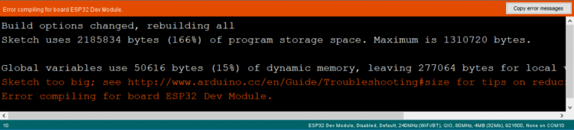 ESP32-CAM Sketch too big error Wrong partition scheme selected