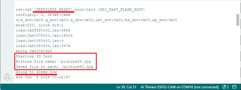 ESP32-CAM with PIR Motion Sensor - Save Photo to microSD card Serial Monitor Testing