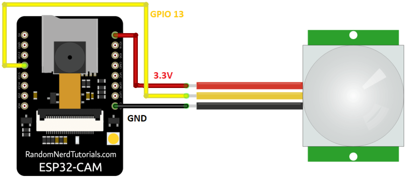 ESP32-CAM with Motion Sensor Wiring Diagram