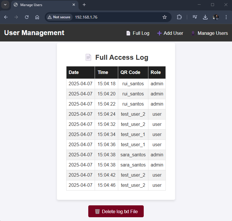 ESP32-CAM QR Code Reader Web Server Full Log Table
