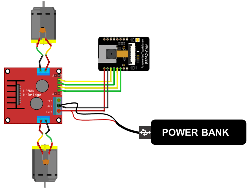 ESP32-CAM Remote Controlled Robot Diagram DC Motors Wiring Circuit