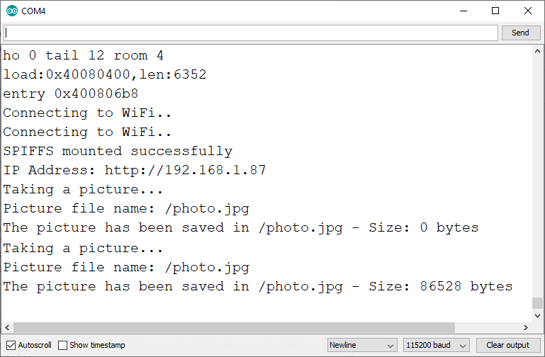 ESP32-CAM Web Server Display Last Photo Captured Arduino IDE Serial Monitor