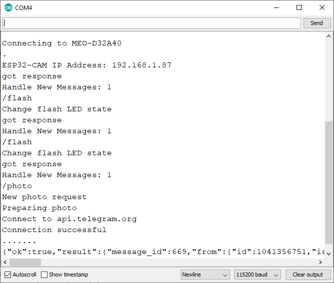 ESP32-CAM Send Photo to Telegram Serial Monitor