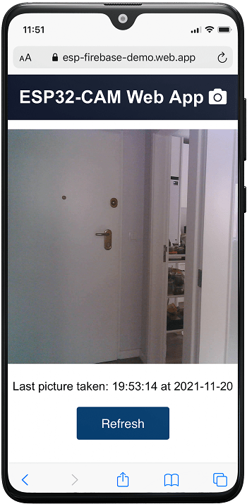 ESP32-CAM Firebase Web App Display Picture Smartphone